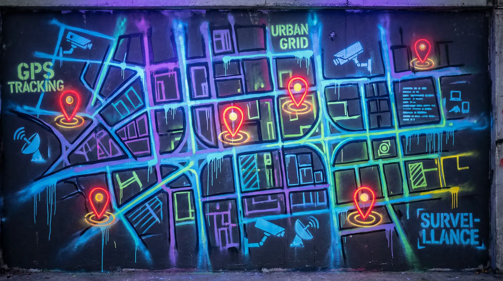 高斯玻色取样 狗仔追踪地图 - 城市涂鸦风格